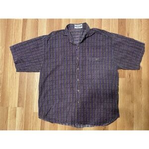 Weekends Hawaiian Shirt Mens Large Orange Purple Striped Button Down